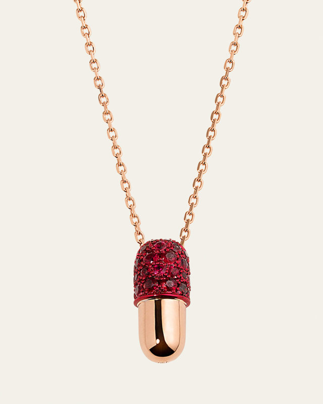 18K Rose Gold Medium Ruby Pill Pendant Necklace
